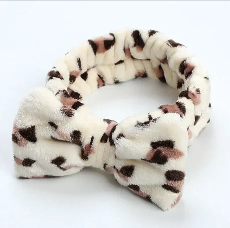 Leopard Print Coral Fleece Workout Hair Band with Bow