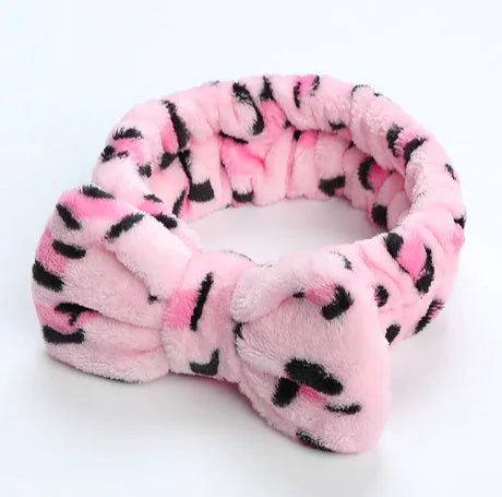 Leopard Print Coral Fleece Workout Hair Band with Bow